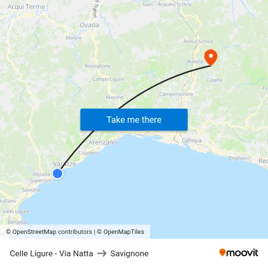 Celle Ligure - Via Natta to Savignone map