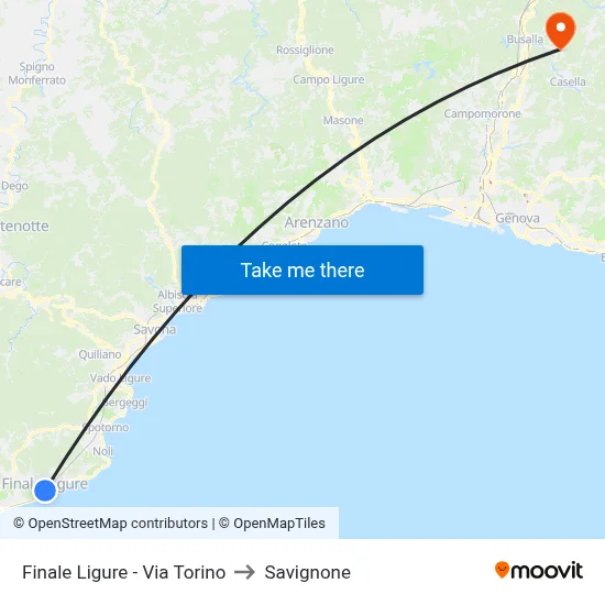 Finale Ligure - Turin Street to Savignone map