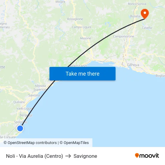 Noli - Via Aurelia (Centro) to Savignone map