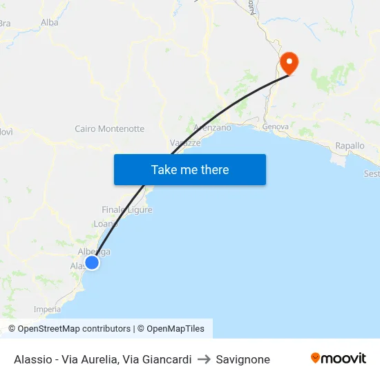 Alassio - Aurelia Street, Giancardi Street to Savignone map