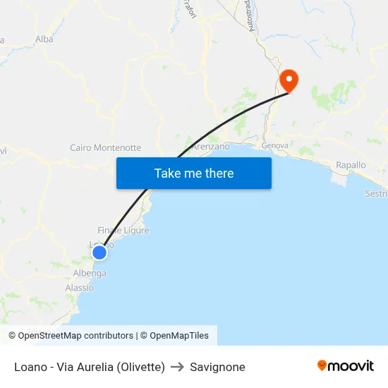 Loano - Via Aurelia (Olivette) to Savignone map