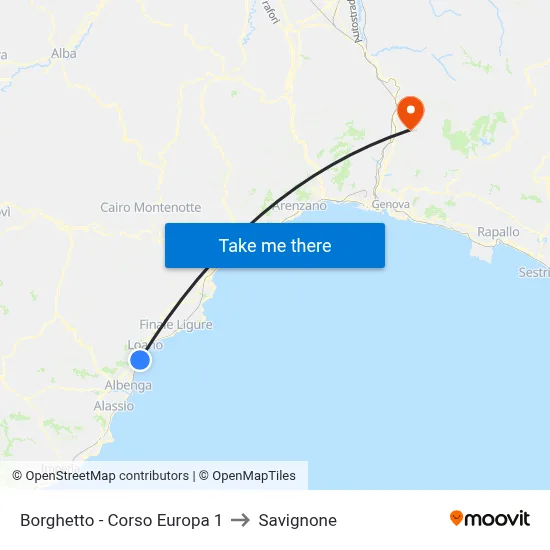 Borghetto - Corso Europa 1 to Savignone map