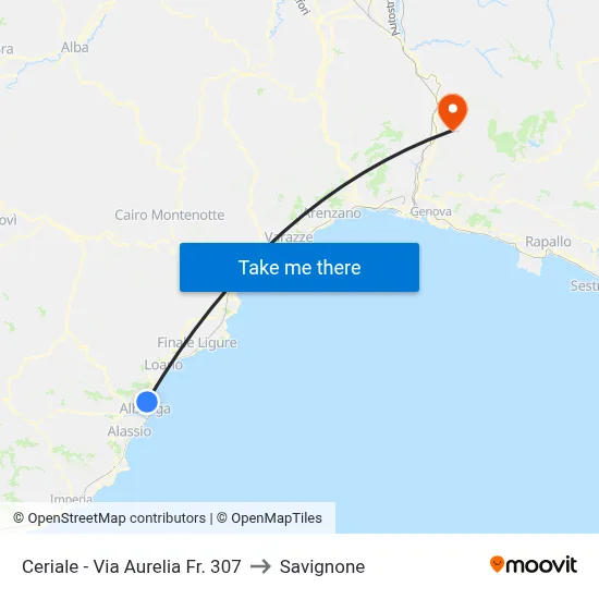 Ceriale - Via Aurelia Fr. 307 to Savignone map