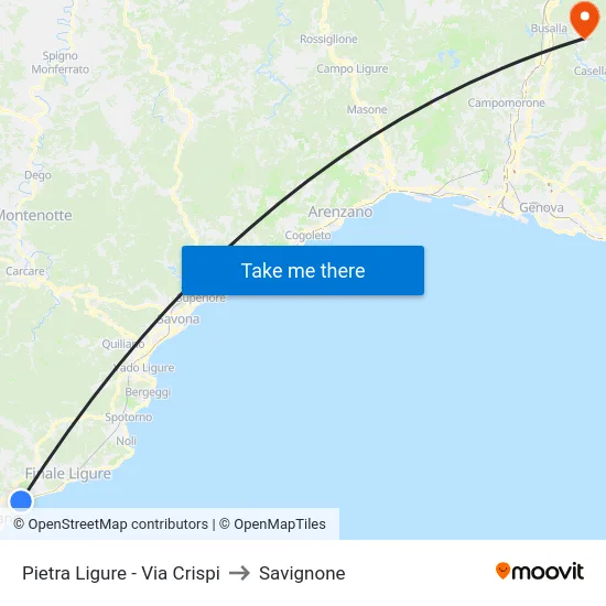 Pietra Ligure - Via Crispi to Savignone map
