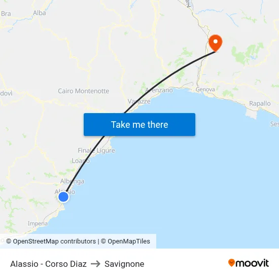 Alassio - Corso Diaz to Savignone map