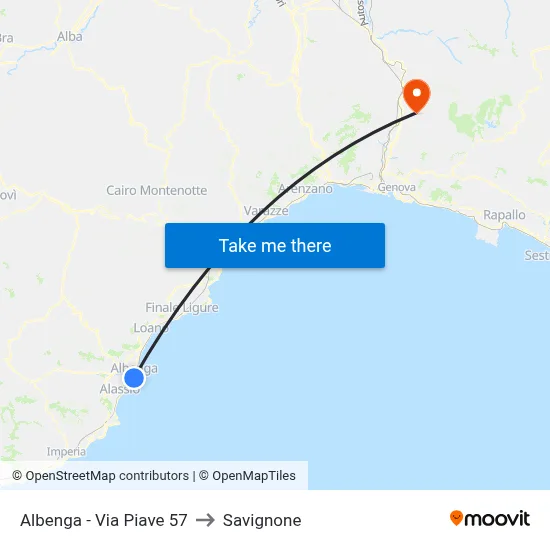 Albenga - Via Piave 57 to Savignone map