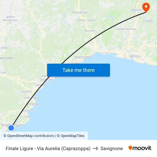 Finale Ligure - Via Aurelia (Caprazoppa) to Savignone map