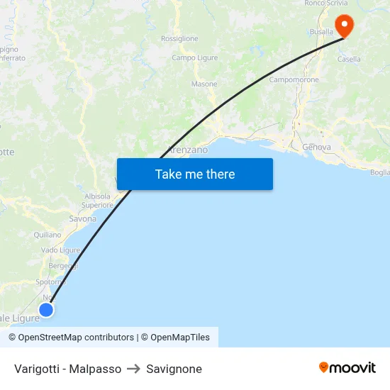 Varigotti - Malpasso to Savignone map