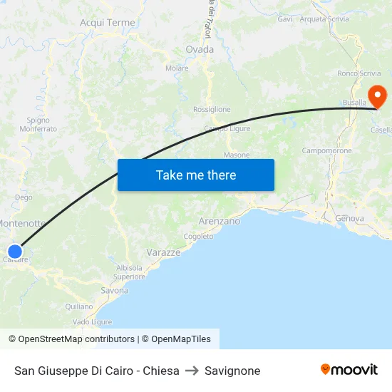 San Giuseppe Di Cairo - Chiesa to Savignone map