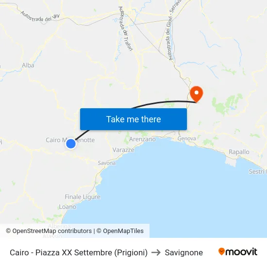 Cairo - Piazza XX Settembre (Prigioni) to Savignone map