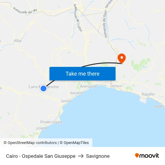 Cairo - Ospedale San Giuseppe to Savignone map