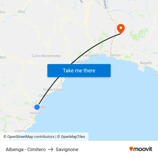 Albenga - Cimitero to Savignone map