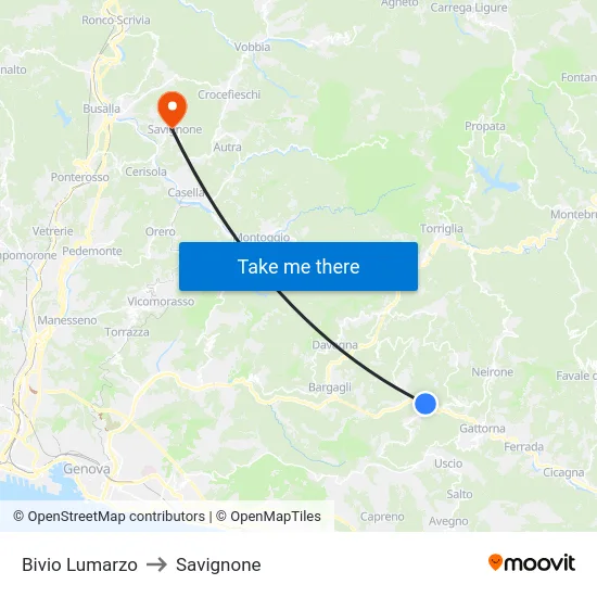 Bivio Lumarzo to Savignone map