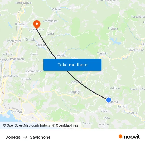 Donega to Savignone map