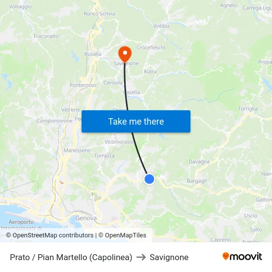 Prato / Pian Martello (Capolinea) to Savignone map