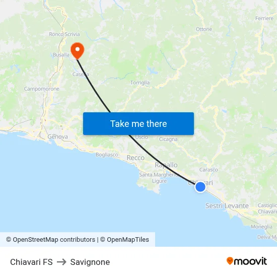 Chiavari FS to Savignone map
