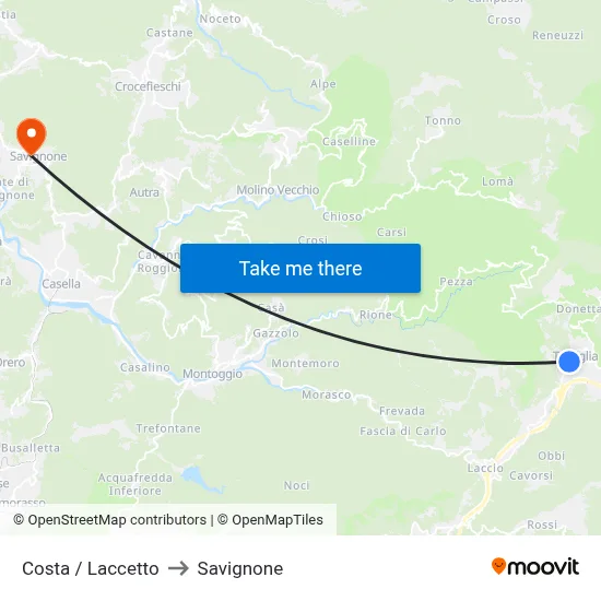 Costa / Laccetto to Savignone map