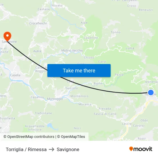 Torriglia / Rimessa to Savignone map