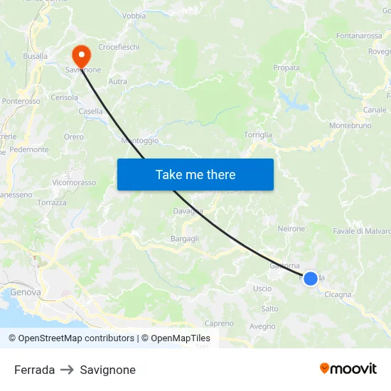 Ferrada to Savignone map