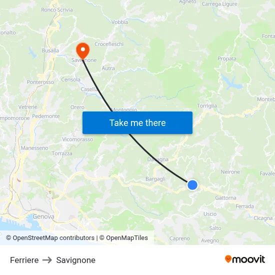 Ferriere to Savignone map