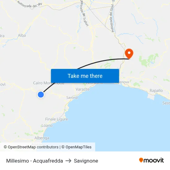 Millesimo - Acquafredda to Savignone map