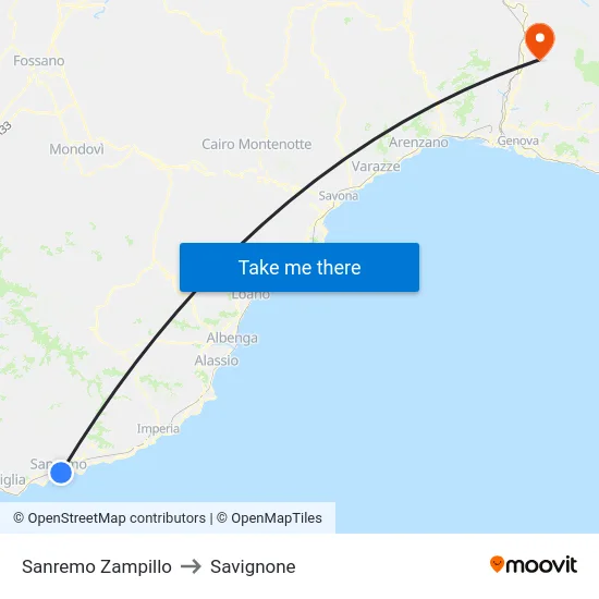 Sanremo Zampillo to Savignone map