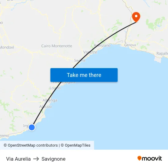 Via Aurelia to Savignone map