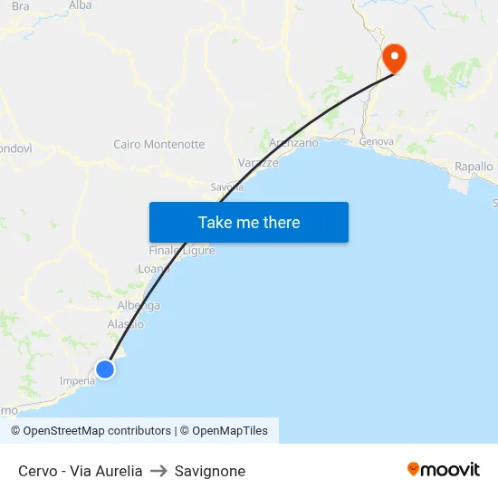 Cervo - Via Aurelia to Savignone map
