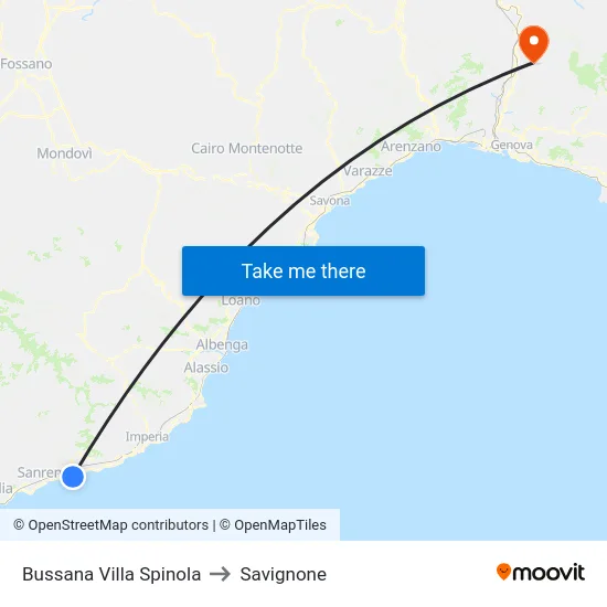 Bussana Villa Spinola to Savignone map
