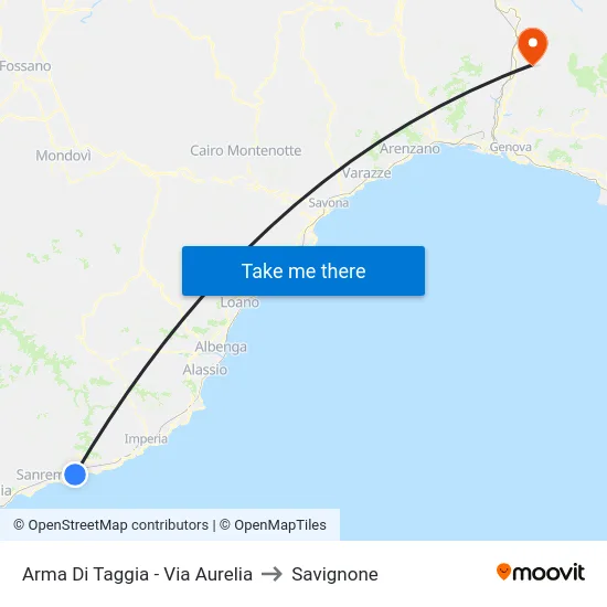Arma Di Taggia - Via Aurelia to Savignone map