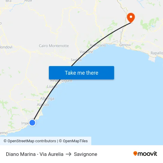 Diano Marina - Via Aurelia to Savignone map