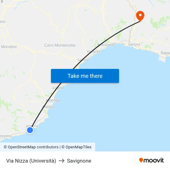 Via Nizza (University) to Savignone map