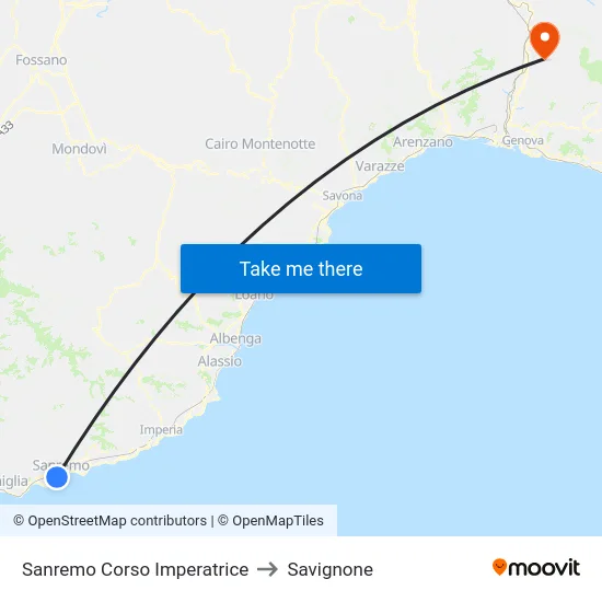 Sanremo Corso Imperatrice to Savignone map
