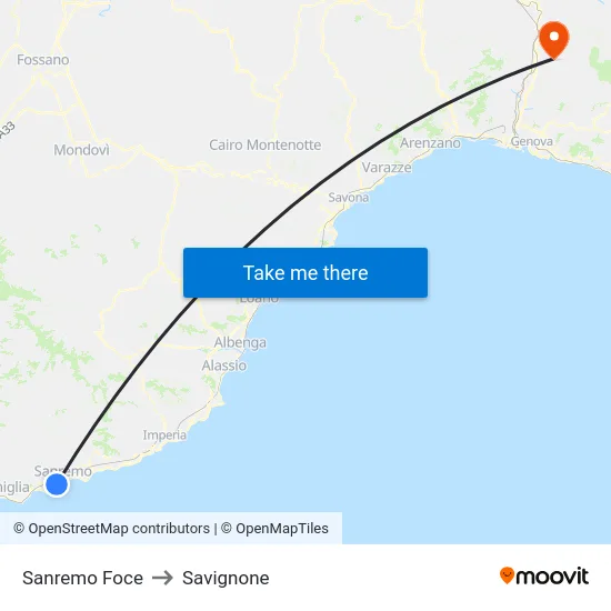 Sanremo Foce to Savignone map