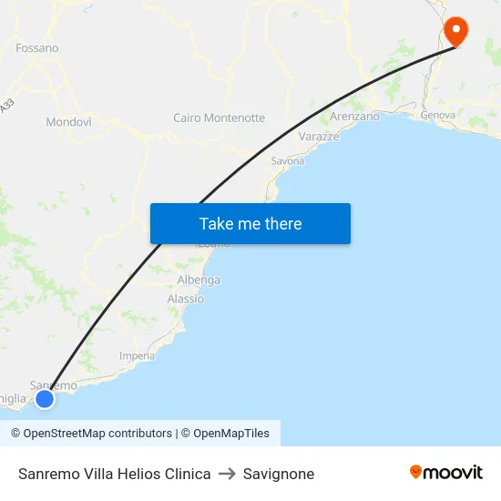 Sanremo Villa Helios Clinica to Savignone map