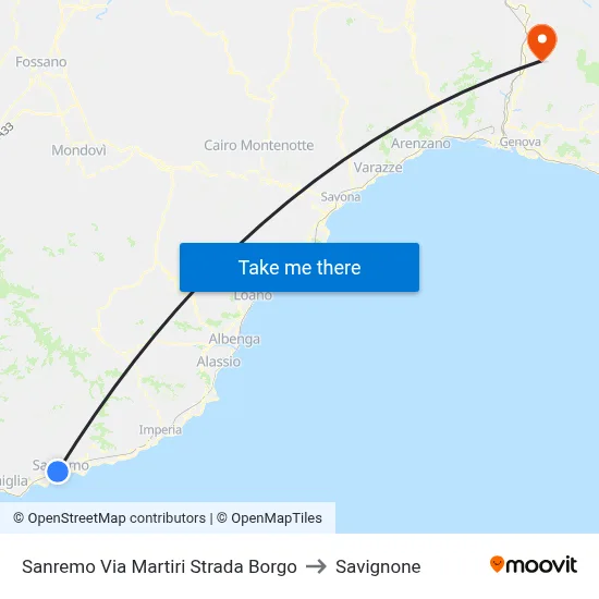 Sanremo Via Martiri Borgo Road to Savignone map