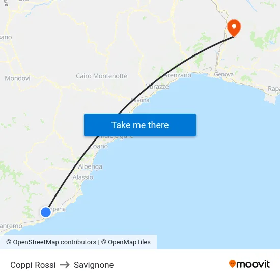 Coppi Rossi to Savignone map