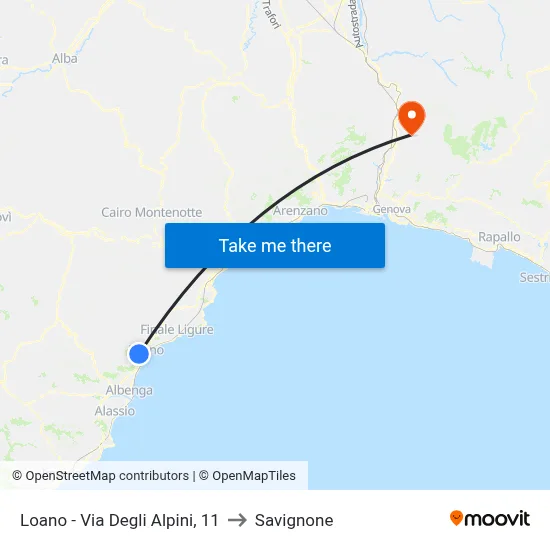 Loano - Alpini Street, 11 to Savignone map