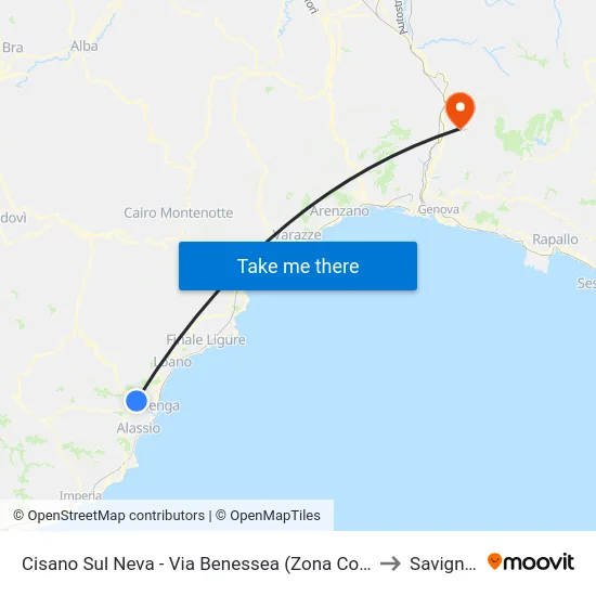Cisano Sul Neva - Via Benessea (Zona Commerciale) to Savignone map