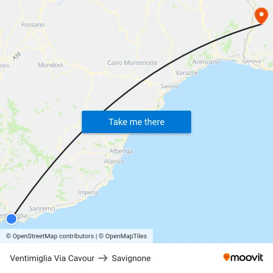Ventimiglia Via Cavour to Savignone map
