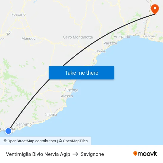 Ventimiglia Bivio Nervia Agip to Savignone map