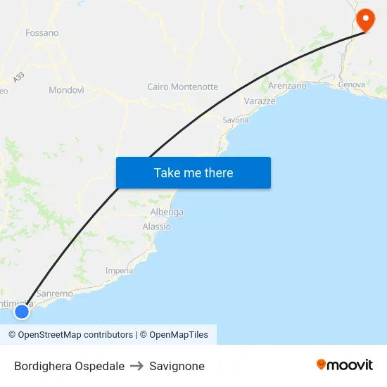 Bordighera Ospedale to Savignone map