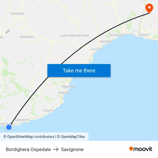 Bordighera Hospital to Savignone map