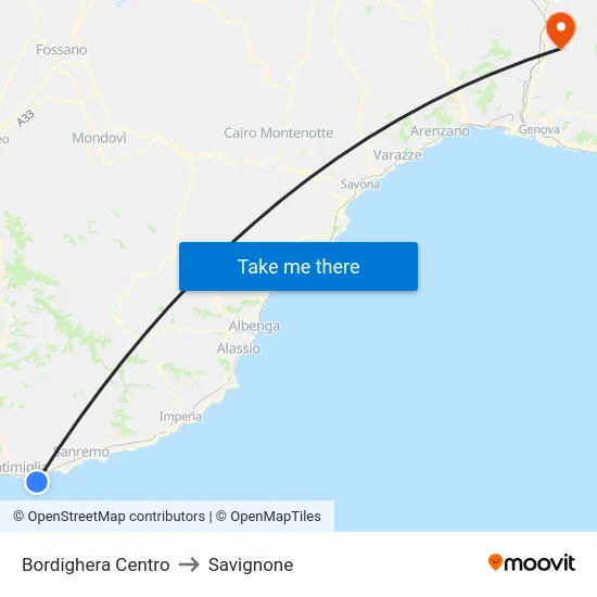 Bordighera Centro to Savignone map