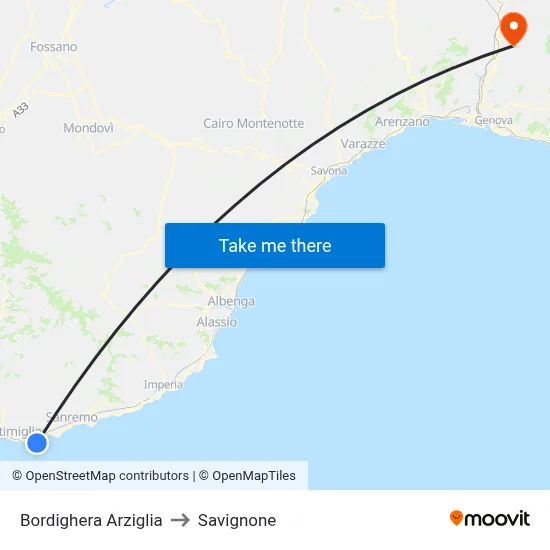 Bordighera Arziglia to Savignone map