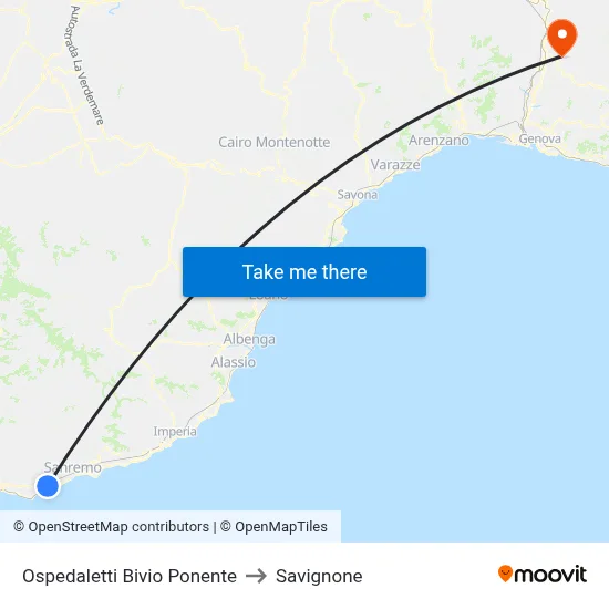 Ospedaletti West Junction to Savignone map
