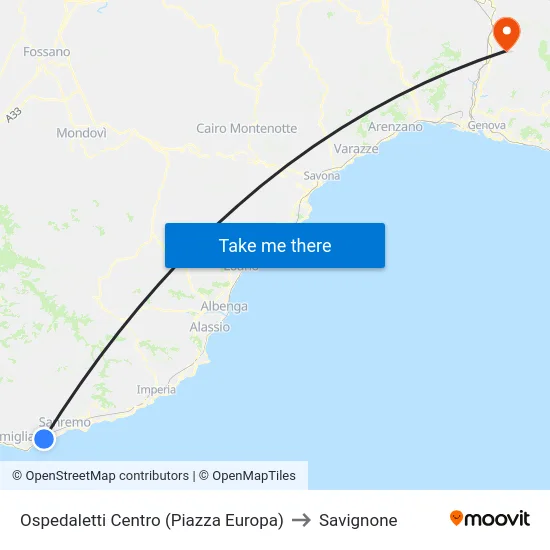 Ospedaletti Centro (Piazza Europa) to Savignone map