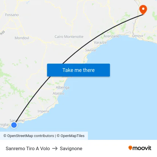 Sanremo Tiro A Volo to Savignone map