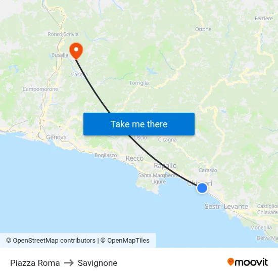 Piazza Roma to Savignone map