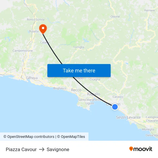 Piazza Cavour to Savignone map